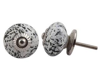 Cabinet Knob Wildflower Enameled Copper Black and White Drawer Pull Copper Enamel