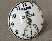 Vintage Ceramic Paris Clock Knob, Ornamental Door Knob with French Paris Clock, Kitchen Cabinet Handle, Cupboard Knob or Drawer Pull