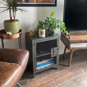 Industrial Steel Mesh Storage Cabinet | Grey Metal Storage Chest | Wire Mesh End Table