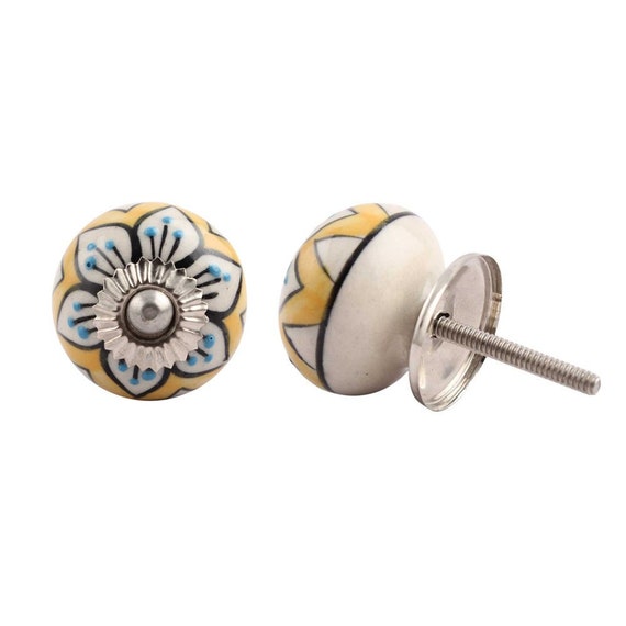 Unusual Round Orange Flower Cabinet Knob With Hand Painted Etsy