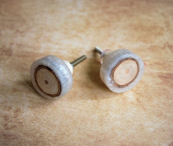 Round Wood Knot Set In White Resin Cabinet Door Knob Modern Cupboard Door Handle Drawer Pull