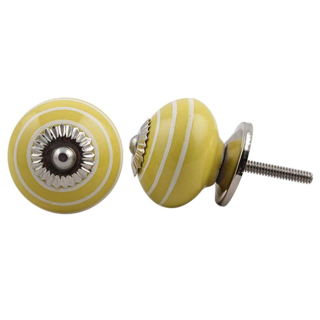 Round Yellow Knob With White Symmetrical Rings Etsy