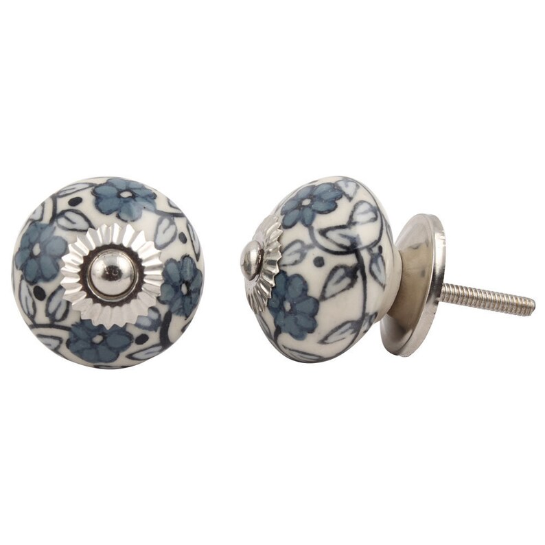 Round White Knob With Hand Painted Grey and Black Etsy