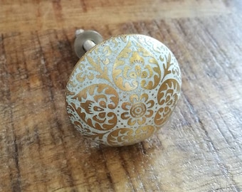 Golden Brass Etched Metal Drawer Pull | White Filled Brass Heart Design