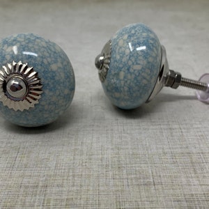 Light Blue Crackle Glazed Ceramic Knob | Blue Marbled Drawer Pull