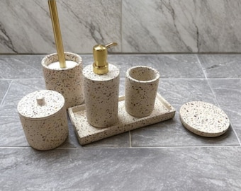 Concrete Terrazzo Bathroom Accessories | Colourful Terrazzo  Concrete Toilet Brush, Soap Dispenser, Tumbler, Dish