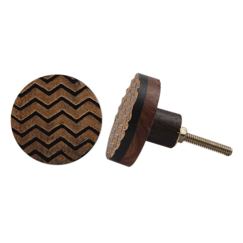 Geometric Zig Zag Door Knob Brown & Black Wooden Etsy UK