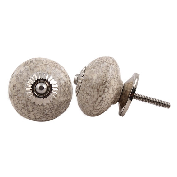 Round Grey Cabinet Knob With Granite Stone Effect Decoration Etsy