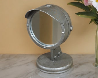 Distressed Iron Cheval Round Mirror | Tabletop Mirror | Distressed Grey Finish