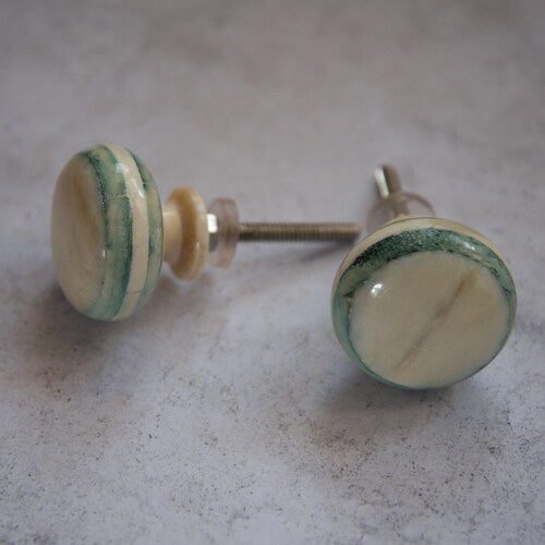 Round White Door Knob With Green Stripes Knob Modern Etsy