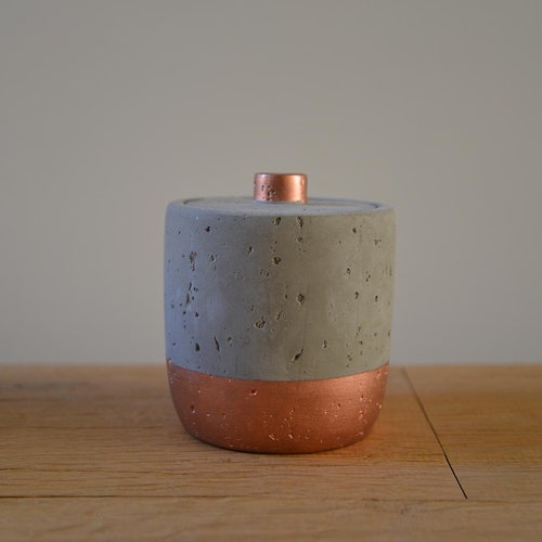 Copper and Concrete Storage Pot Distressed Grey & Rose Gold Etsy