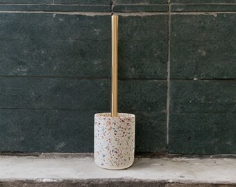 Accessoires de salle de bains en terrazzo en béton | Brosse WC en béton terrazzo coloré, distributeur de savon, gobelet, plat