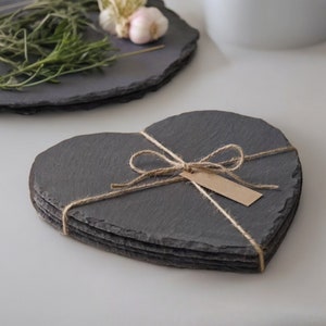 Set of 4 Natural Slate Heart Shaped Place Mats Dinner Table Slate Placemats image 3