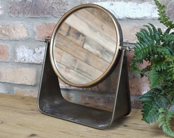Antiqued Brass Coloured Cheval Round Mirror | Tabletop Mirror | Distressed Bronze Finish