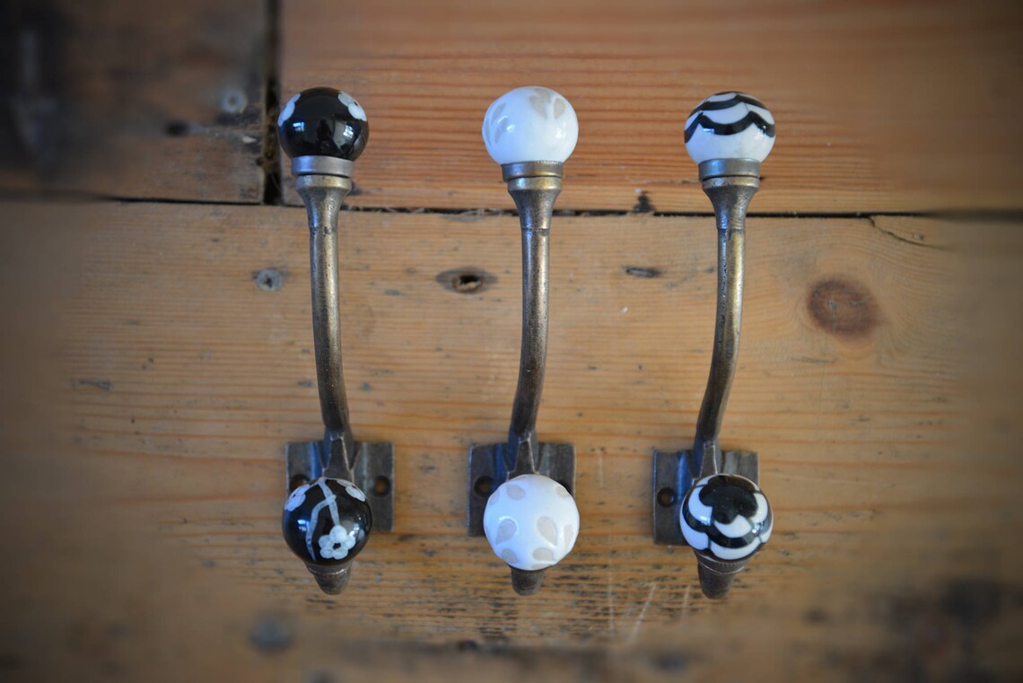 Antique Bronze & Ceramic Knob Coat Hooks Vintage Bronze Etsy UK