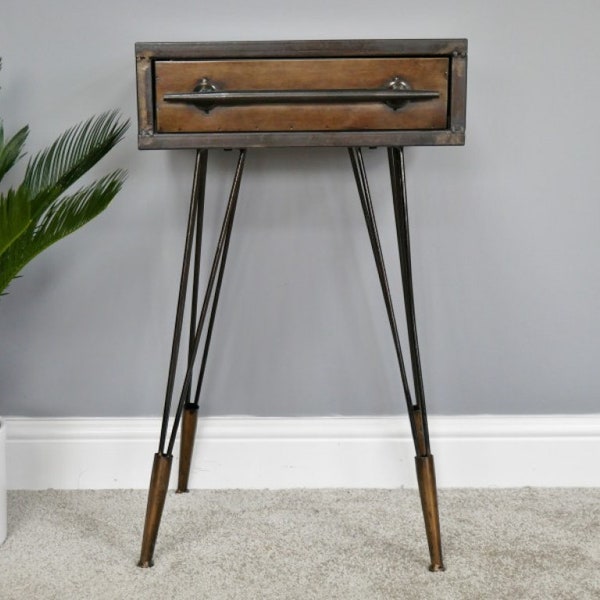 Industrial Steel Metal Drawer Bedside Cabinet | Hairpin Leg Chest of Drawer | End Table