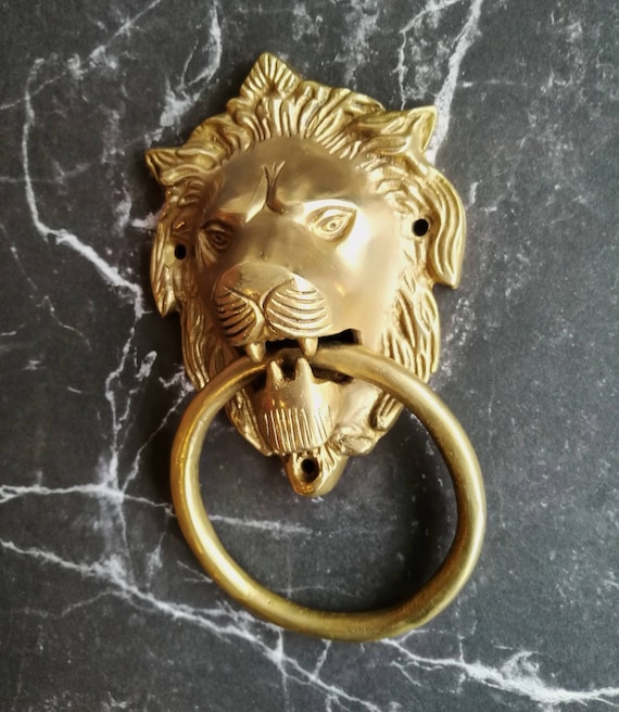Solid Brass Gold Hand Polished Qparts 7 Large Regency Lions Head Door Knocker Solid Brass Gold Hand Polished Qparts 7 Large Regency Lions Head Door Knocker