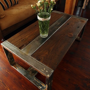 Handmade Reclaimed Wood & Steel Coffee Table Vintage Rustic Industrial Coffee Table image 1