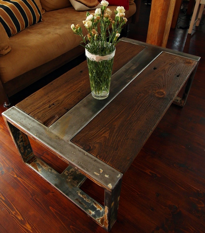 Handmade Reclaimed Wood & Steel Coffee Table Vintage Rustic Industrial Coffee Table image 1