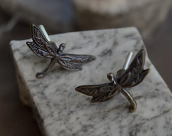 Antique Bronze Iron Dragonfly Cabinet Knob | Hand Made Metal Drawer Pull | Original Cupboard Door Handle