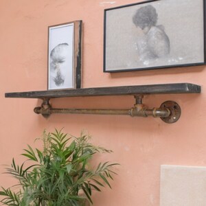 Distressed Steel Pipe & Wood Shelf | Industrial Rusted Metal Shelf | Wall Hanging Towel Rail