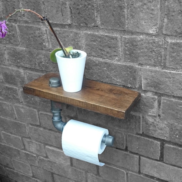 Industrial Iron Pipe Toilet Roll Holder Shelf | Industrial Bathroom Pipe Sheving