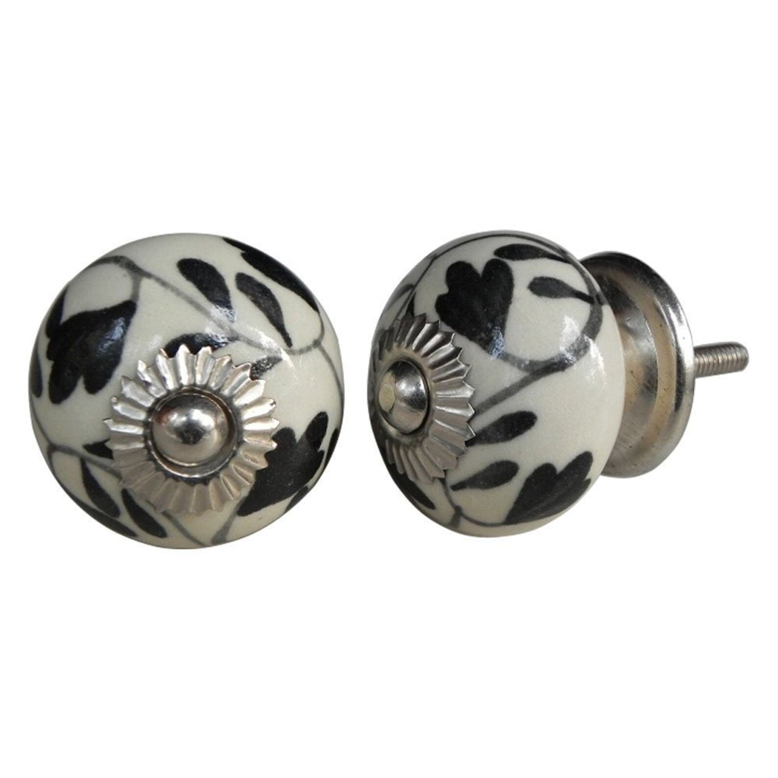 Perilla del gabinete blanco redondo con decoración de hoja | Etsy