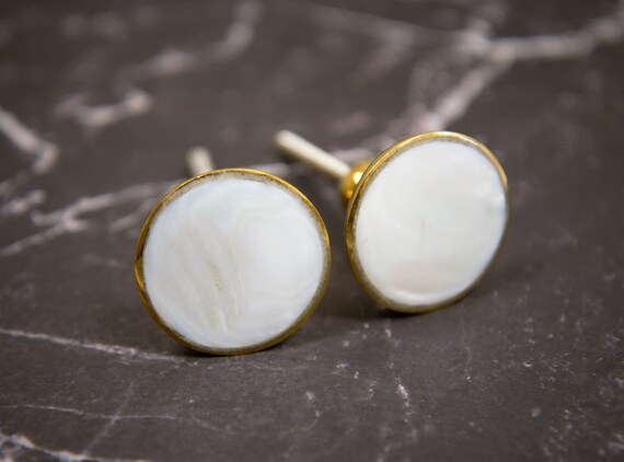 White Glass Golden Brass Cabinet Door Handle Chic Metal Etsy