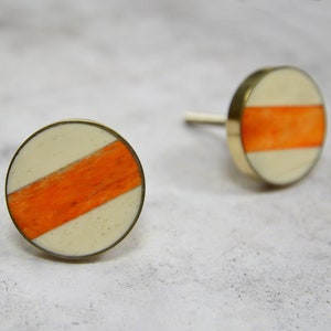 Golden Brass & Bone Cabinet Door Knob | Contemporary Orange Striped Circular Drawer Pull