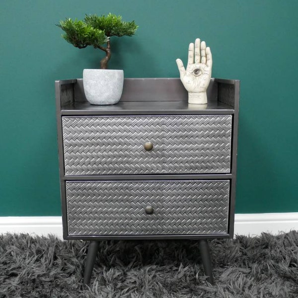 Industrial Steel Bedside Cabinet | Grey Metal Storage Chest | Steel End Table