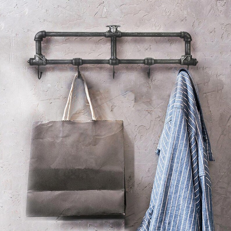 Steel Pipe Coat Rack Industrial Metal Clothes Hook 5 Peg Etsy