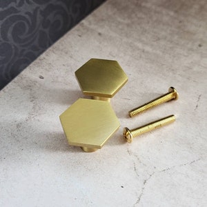 Geometric Brass Cabinet Knob | Solid Golden Brass Hexagonal Cupboard Door Handle |  Drawer Pull