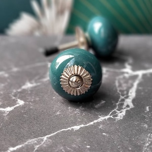 Teal Ceramic Cabinet Knob | Sea Green Glazed Drawer Pull Handle