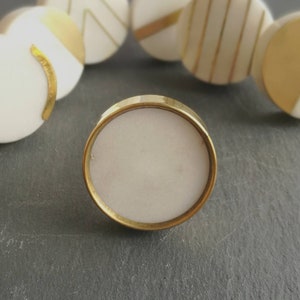 Solid Marble and Brass Cupboard Door Handle Circular White Marble and Gold Brass Drawer Pull image 6