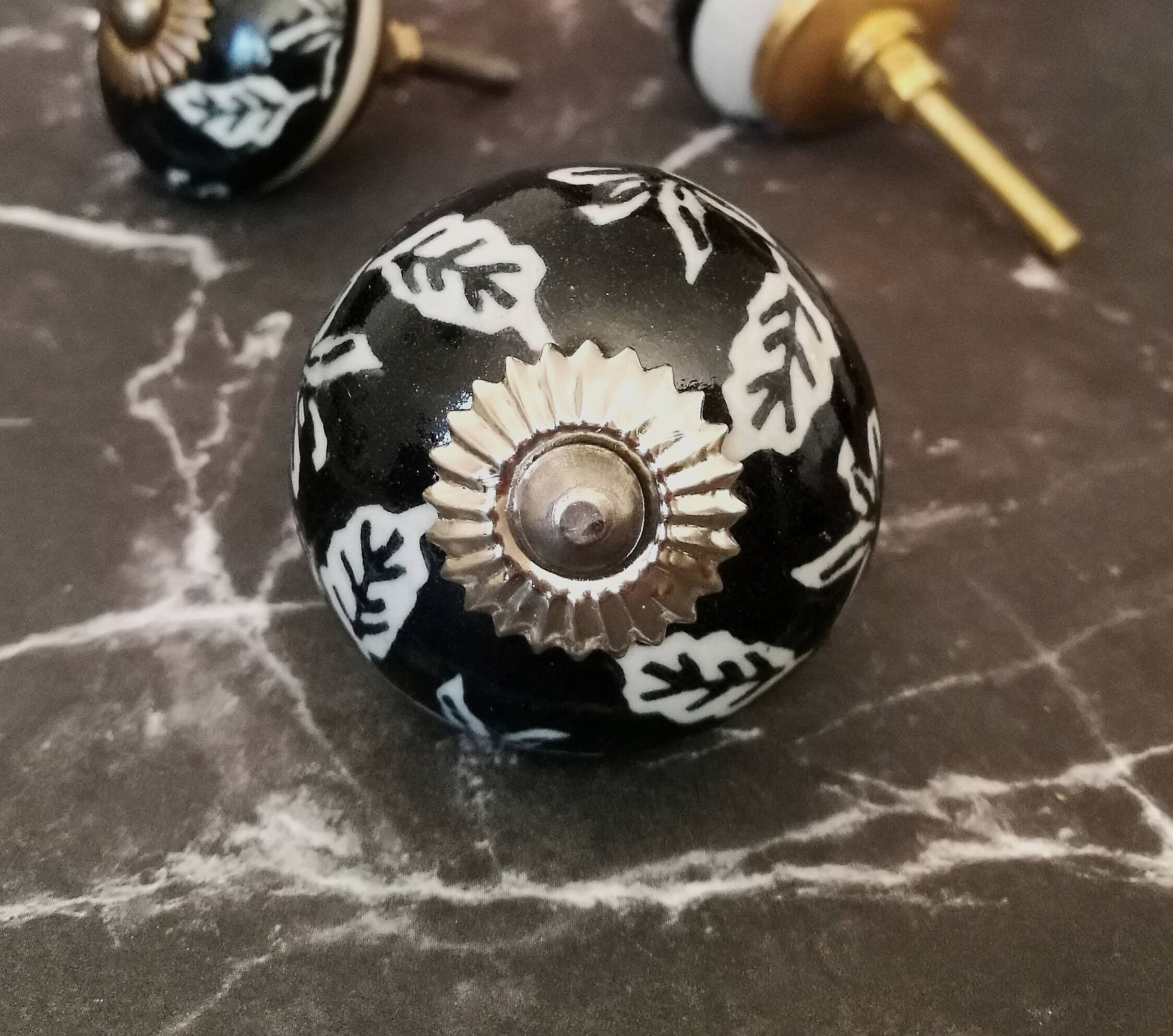 Schwarz weiß asiatischer Schrankknopf Dekorativer Blatt | Etsy
