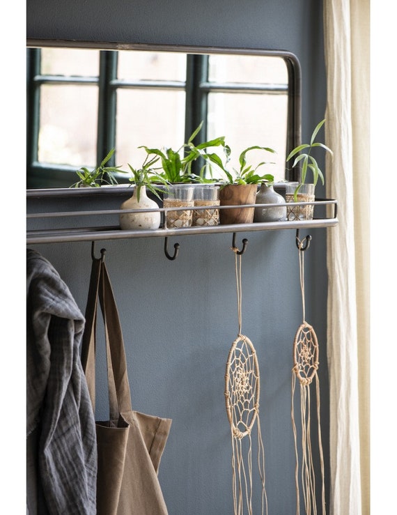 Industrial Steel Pipe Metal Mirror With Wall Hooks And Shelf Industrial Steel Pipe Metal Mirror With, Metal Mirror With Shelf And Hooks