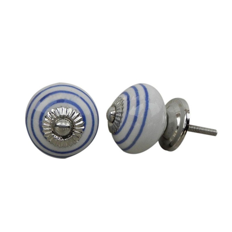 Perilla del gabinete blanco redondo con decoración de línea | Etsy