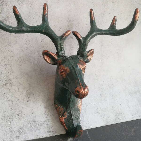 Distressed Grey and Copper Stag Hook | Metal Deer Head Coat Hook