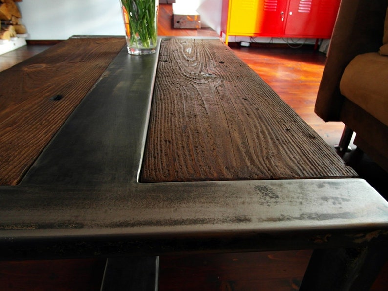 Handmade Reclaimed Wood & Steel Coffee Table Vintage Rustic Industrial Coffee Table image 4