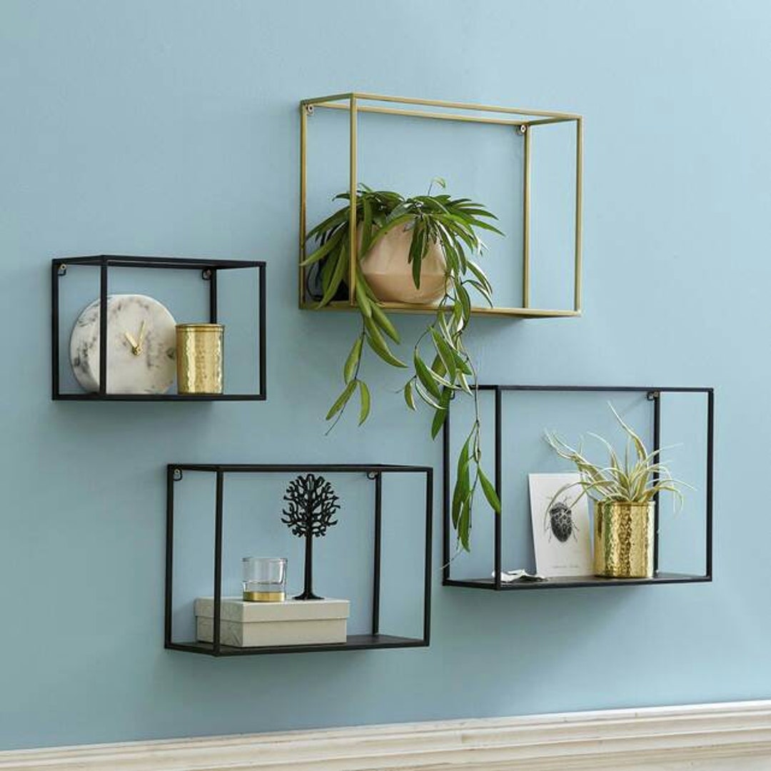 Set of 3 Industrial Metal Box Shelves Square Metal Wall Etsy