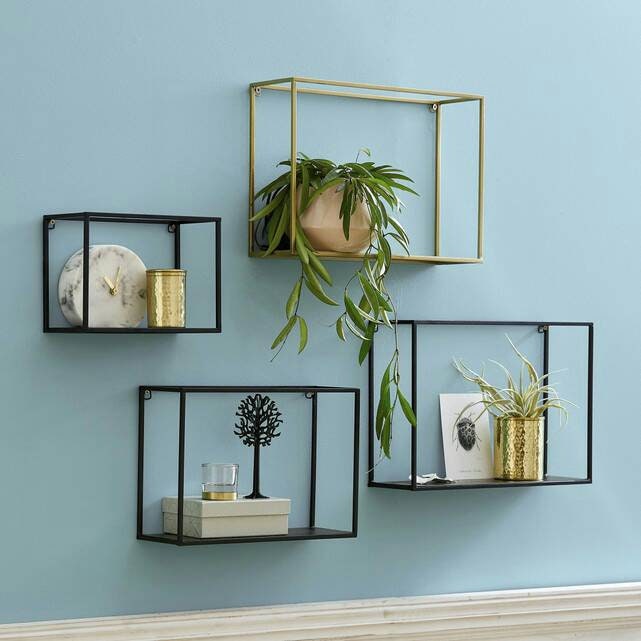 Set of 3 Industrial Metal Box Shelves Square Metal Wall Display Shelving Units