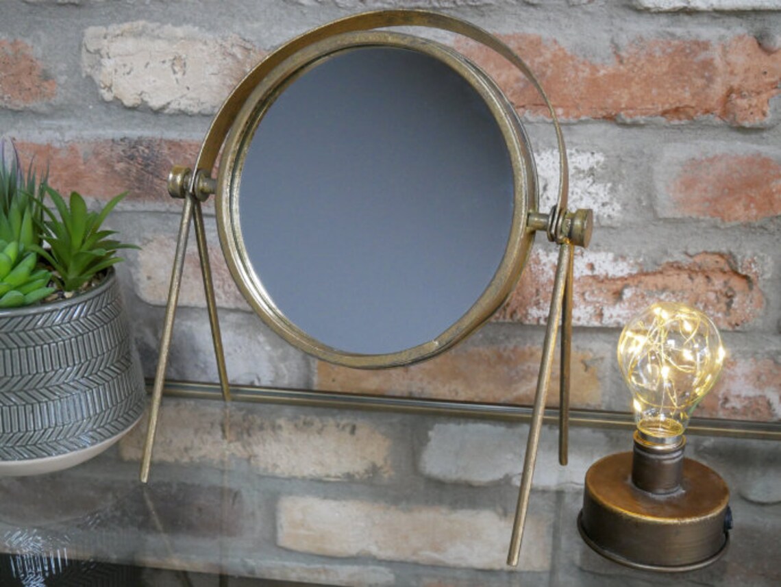Antique Cheval Round Mirror Tabletop Mirror Distressed Etsy UK
