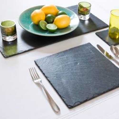 16 Piece Set of Natural Slate Square Place Mats and Coasters Etsy