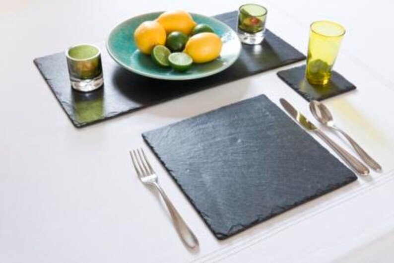16 Piece Set of Natural Slate Square Place Mats and Coasters Etsy
