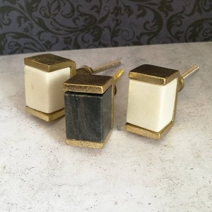 Brass & Stone Door Knob | Marbled Stone and Golden Brass Contemporary Drawer Pull Handle