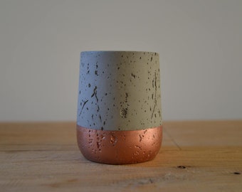 Copper and Concrete Storage Pot | Distressed Grey & Rose Gold Bathroom Tumbler