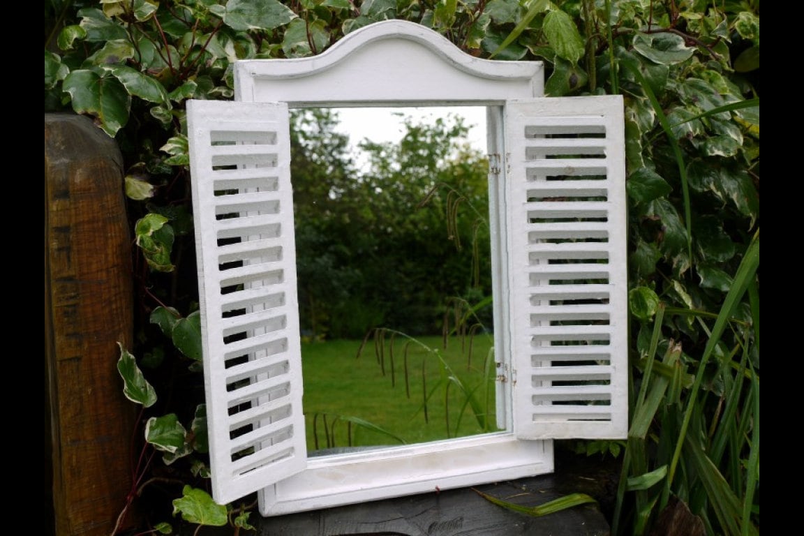 French Country Style Wooden Shutter Mirror Wall Mountable Distressed White  Finish Antique Look - Etsy