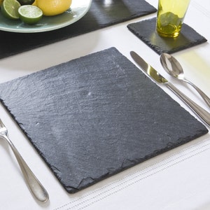 4 Piece Set of Natural Slate Square Place Mats and Coasters - Dinner Table Place Mats & Drinks Coasters