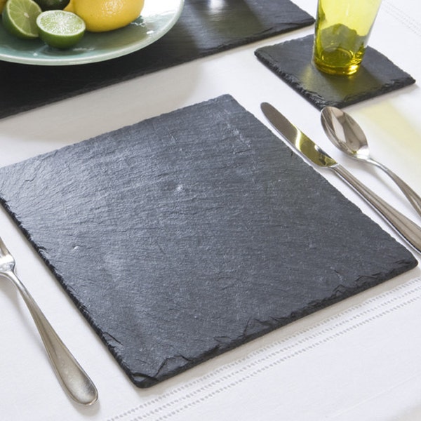 Set of 4 Natural Slate Square Place Mats and Coasters - Dinner Table Place Mats & Drinks Coasters