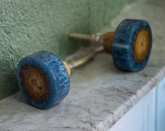 Slate Blue Knotted Wood & Silicone Cabinet Door Knob | Wood, Resin Contemporary Cupboard Handle